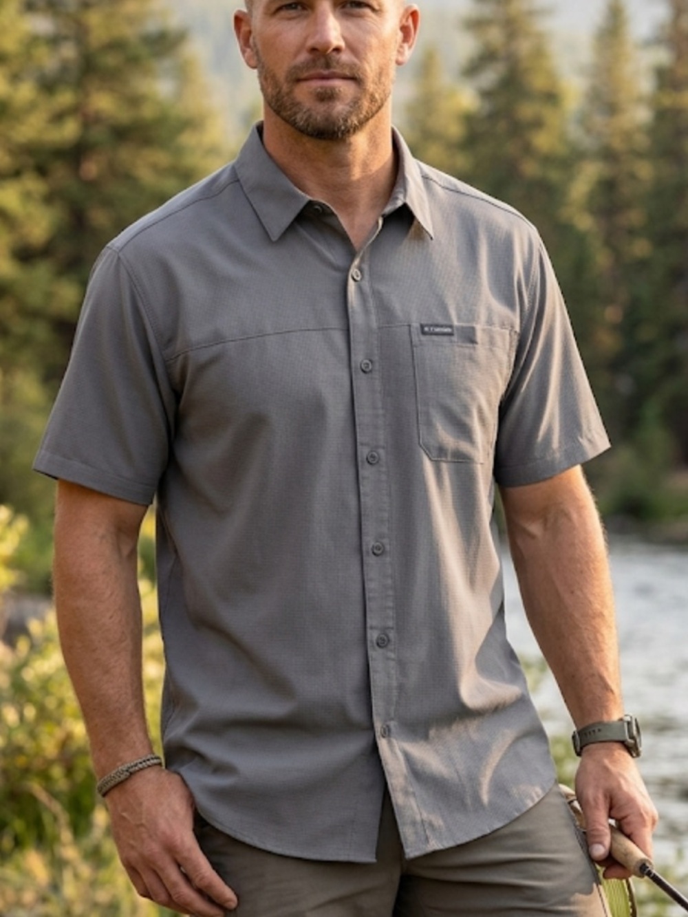 Columbia Men’s Gray Short Sleeve Button-Down Modal Blend Shirt